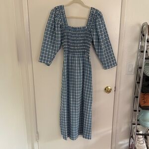 Ganni seersucker blue plaid dress size 34